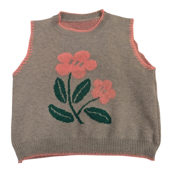 Gray and Pink Floral Women's Sweater Vest M - Picture 2 of 9